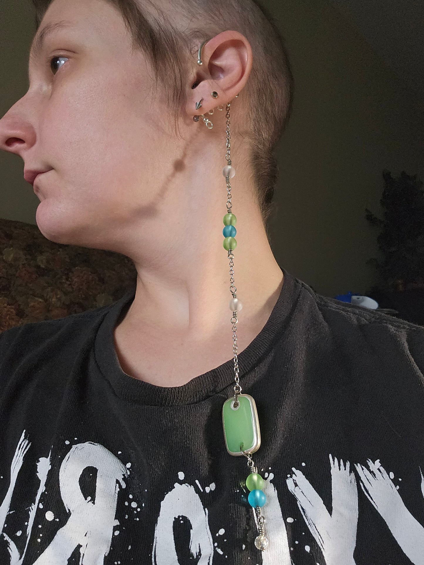 Blue Green Upcycle Ear Cuff