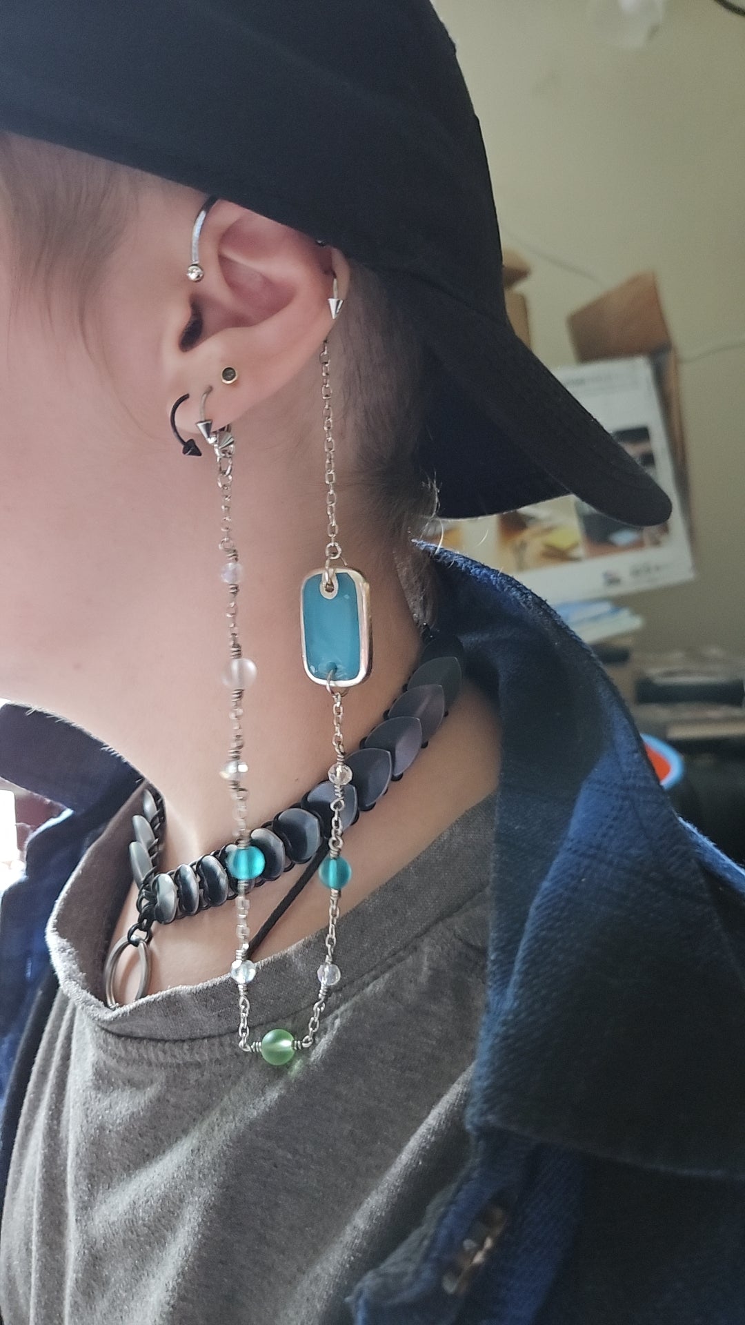 Blue Green Upcycle Ear Cuff